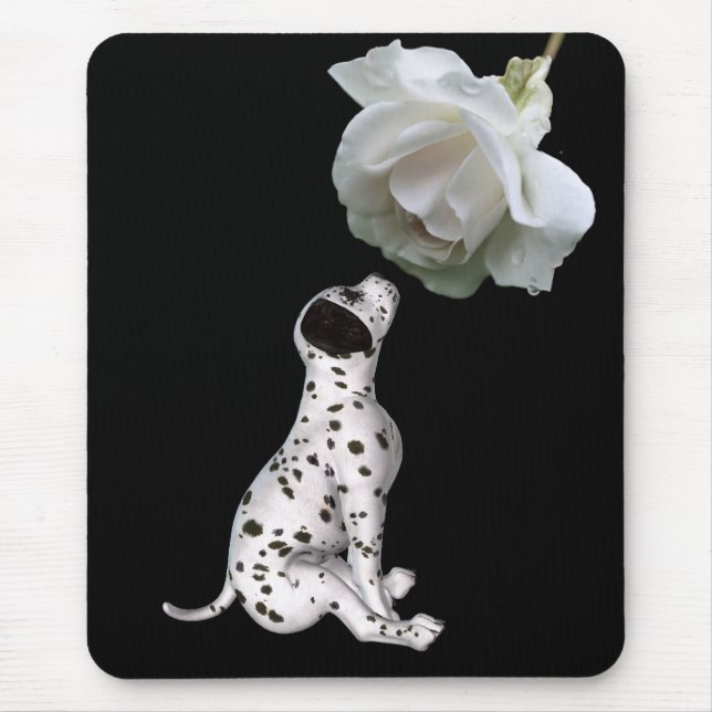 Dalmatiner Welpe und Weiße Rose Mousepad (Vorne)