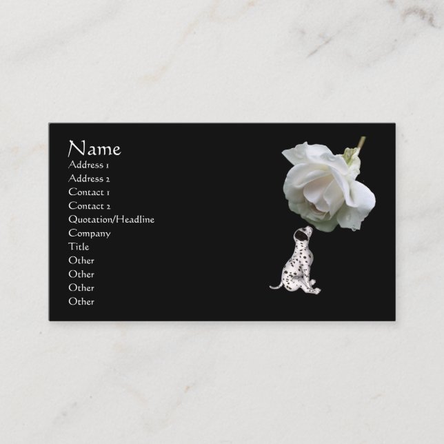 Dalmatiner Welpe White Rose Animal Business Card Visitenkarte (Vorderseite)