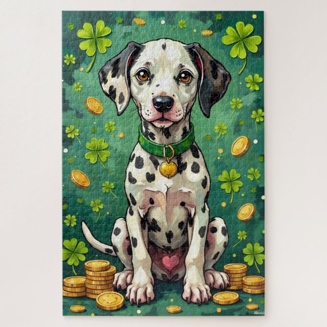 Dalmatiner zum St. Patrick’s Day Glückshund Puzzle (Vertikal)