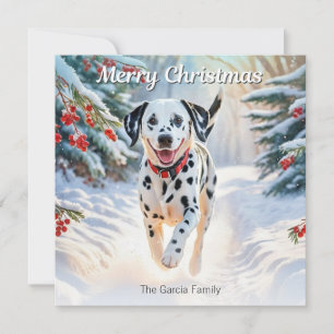 Dalmatinerhund im modernen Weihnachtsschnee Feiertagskarte