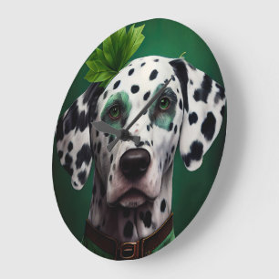 Dalmatinerhund in St. Patrick's Day-Kleid Große Wanduhr