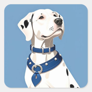Dalmatinerhund mit blauem Halsband Quadratischer Aufkleber