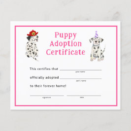 Dalmatiners Girl Party Welpe Adoption Zertifikat