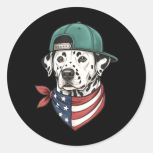 Dalmatinischer Amerikanischer Flaggenhund - Patrio Runder Aufkleber