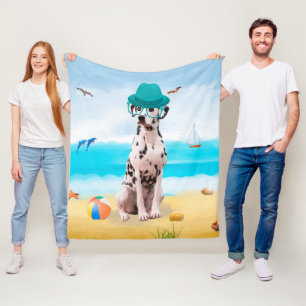 Dalmation Dog on Beach Fleecedecke