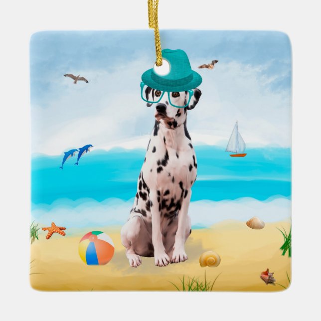 Dalmation Dog on Beach Keramikornament (Vorderseite)