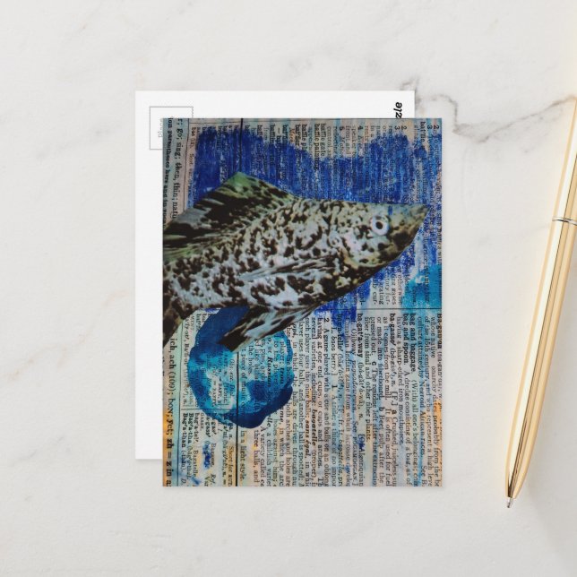 Dalmation Molly Fish Mixed-Media-Collage Postkarte (Vorderseite/Rückseite Beispiel)