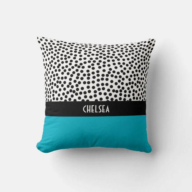 Dalmation Punkte mit Monogramm Colorblock Aqua Kissen (Vorderseite)