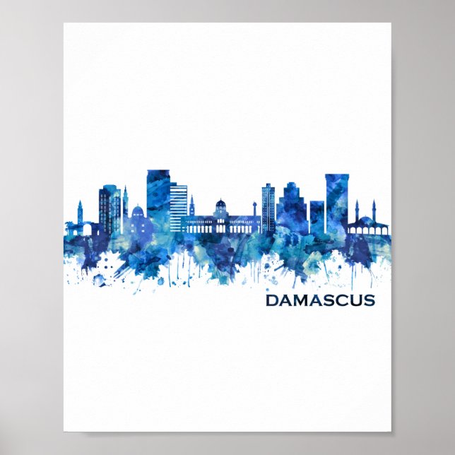 Damascus Syria Skyline Blue Poster (Vorne)