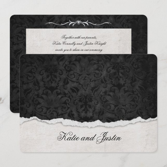Damasdesign mit abgerissener Kante Einladung (Vorne/Hinten)