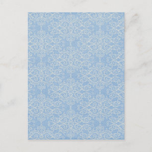 Damask21 LICHT BLAU WEISSE DAMASK DEKORATIVE SCROL Postkarte