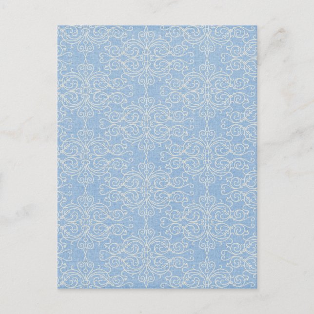 Damask21 LICHT BLAU WEISSE DAMASK DEKORATIVE SCROL Postkarte (Vorderseite)