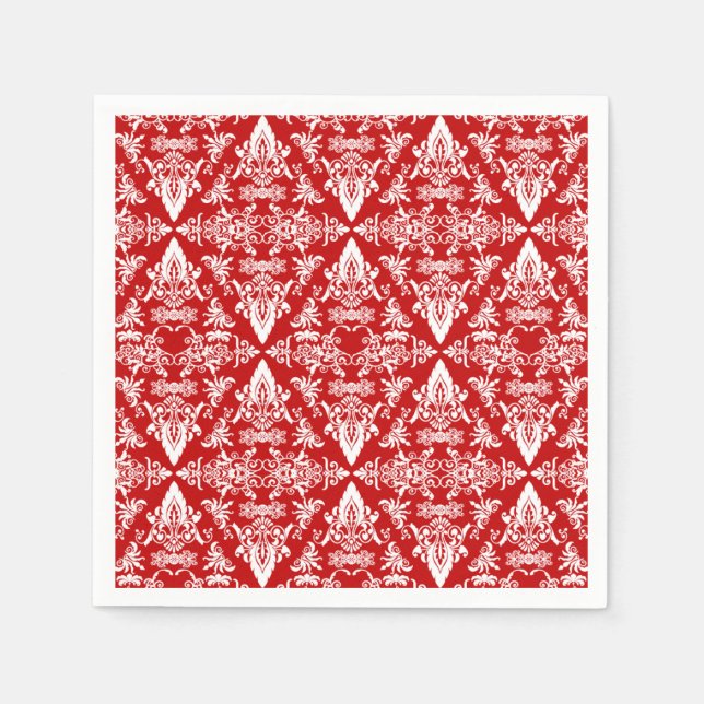 Damask 01 Rot-Weißbuch Cocktail Napkins Serviette (Vorderseite)