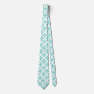 Damask 02 Muster - Aqua Blue on White Krawatte