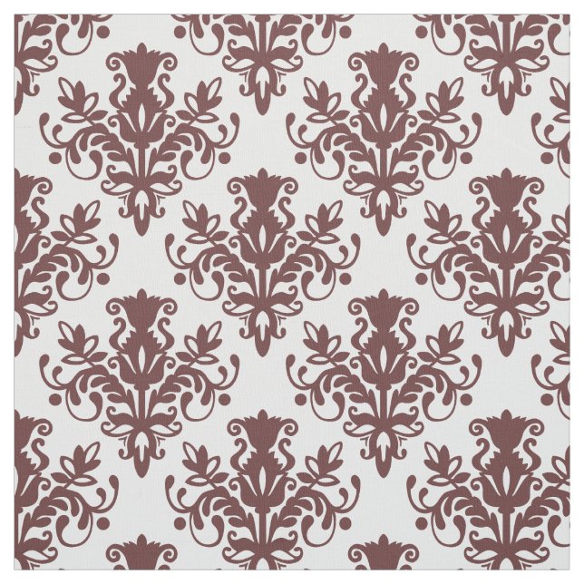 Damask 02 Muster - Dunkelbraun auf Weiß Stoff (Muster)