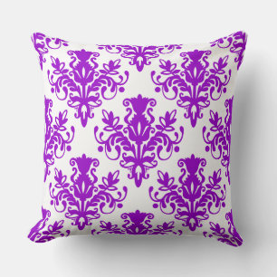 Damask 02 Muster - Lila auf Weiß Kissen