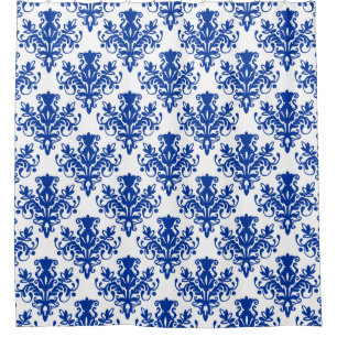 Damask 02 Muster - Navy Blue on White Duschvorhang