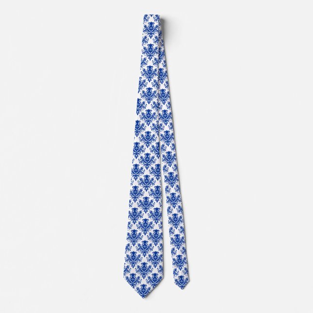 Damask 02 Muster - Navy Blue on White Krawatte (Vorderseite)