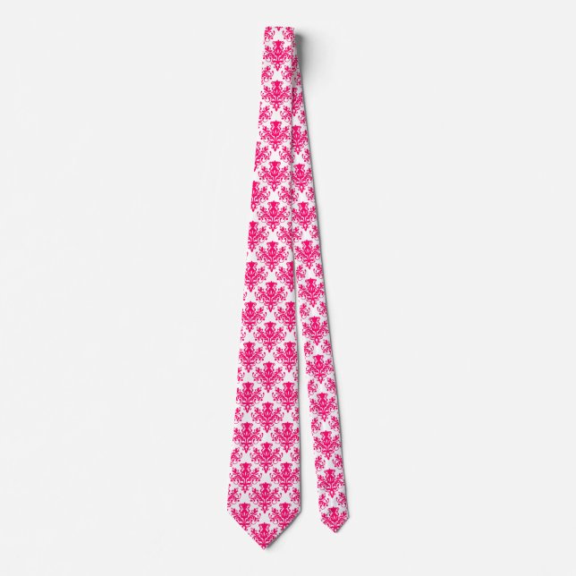 Damask 02 Muster - Neon Red on White Krawatte (Vorderseite)