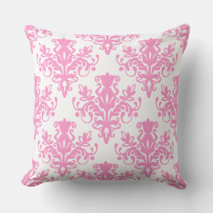 Damask 02 Muster - Rosa auf Weiß Kissen