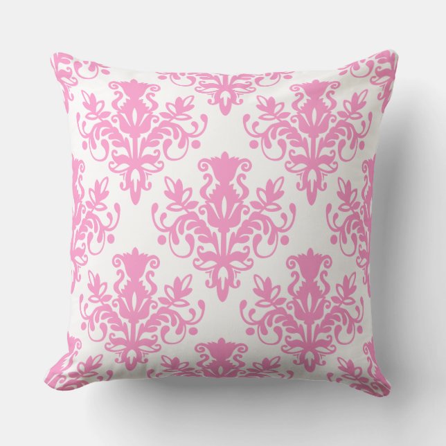 Damask 02 Muster - Rosa auf Weiß Kissen (Vorderseite)