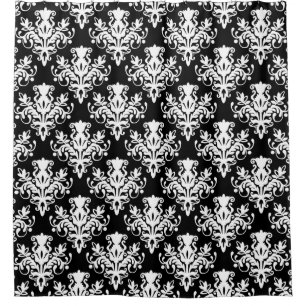 Damask 02 Muster - Weiß auf Schwarz Duschvorhang
