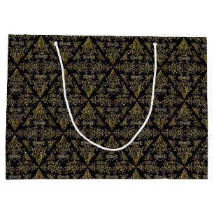 Damask 06 Schwarz-Gold-Große Geschenktasche Große Geschenktüte