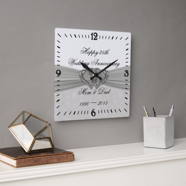 Damask 25. Hochzeitstag, Jubiläumsmontage Uhr (Büro)