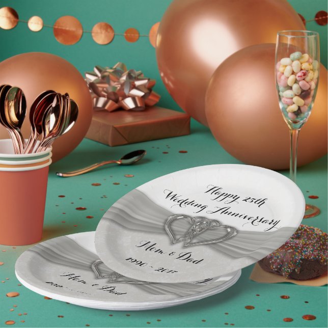 Damask 25. Hochzeitstag Teller (Multi)