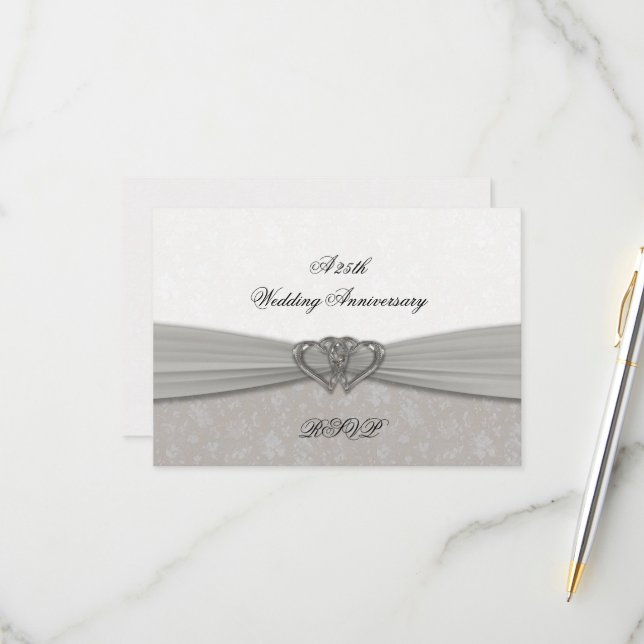 Damask 25. Hochzeitstag UAWG RSVP Karte (Vorderseite/Rückseite Beispiel)