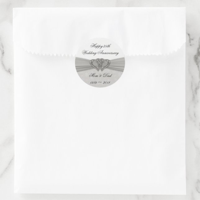 Damask 25. Hochzeitsticker Runder Aufkleber (Tasche)