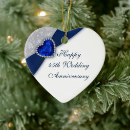 Damask 45. Hochzeitstag Herzdekoration Keramikornament
