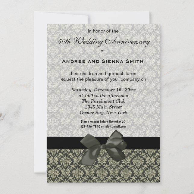 Damask 50. Hochzeitstag Einladung (Vorderseite)