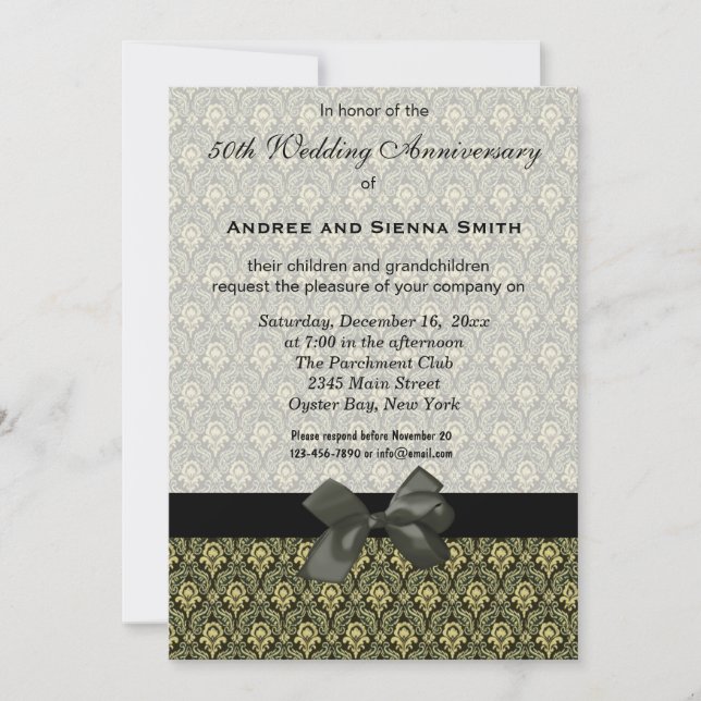 Damask 50. Hochzeitstag Einladung (Vorderseite)