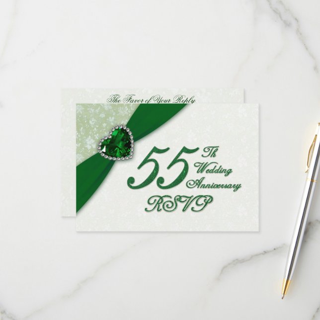 Damask 55. Hochzeitstag UAWG RSVP Karte (Vorderseite/Rückseite Beispiel)