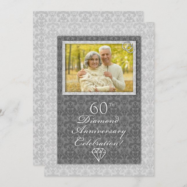 Damask 60. Diamond Wedding Anniversary Party Einladung (Vorne/Hinten)