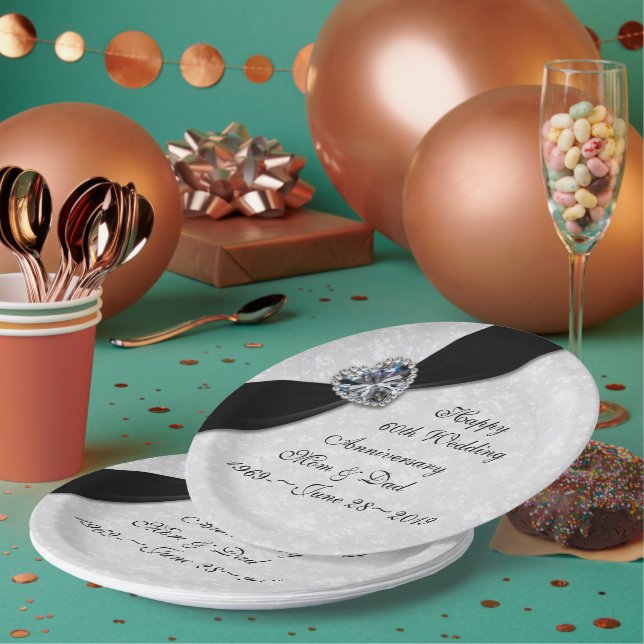 Damask 60. Hochzeitstag Pappteller (Multi)