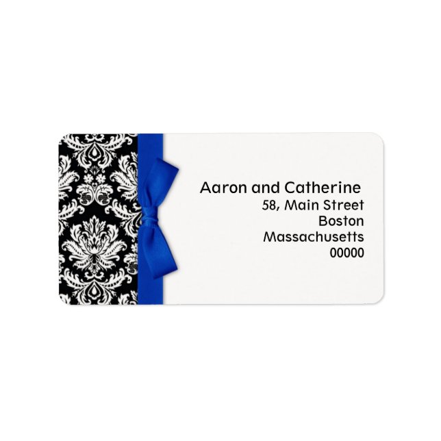 Damask Address Labels mit Blue Bow Adressaufkleber (Vorne)