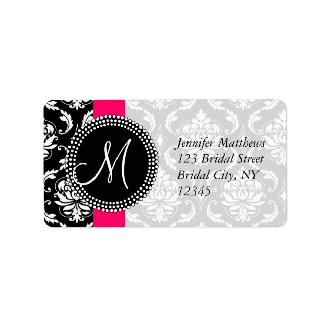 Damask Address Labels Pink für Hochzeiten Adressaufkleber (Vorne)