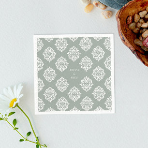 Damask Ambience Pale Olive Classic Wedding Napkins Serviette
