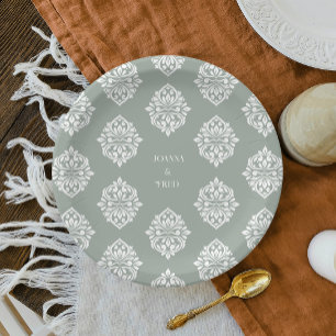 Damask Ambience Pale Olive Elegante Hochzeiten Tel Pappteller