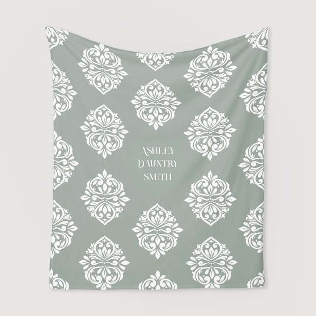 Damask Ambience Pale Olive Fleecedecke (Von Creator hochgeladen)