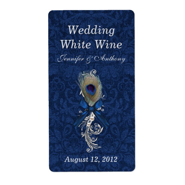 Damask and Peacock Feather Wedding Mini Wine (Vorne)