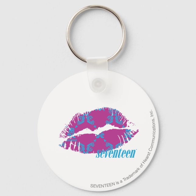 Damask Aqua-Lila Schlüsselanhänger (Vorderseite)