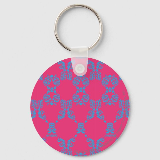 Damask Aqua-Magenta Schlüsselanhänger (Vorderseite)