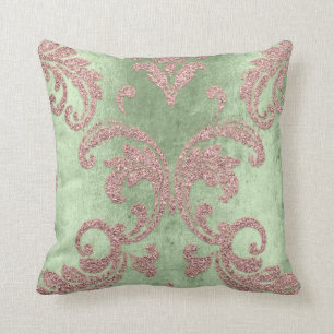 Damask Aqua Pink Blush Minze Grüne Hütte Velvet Kissen