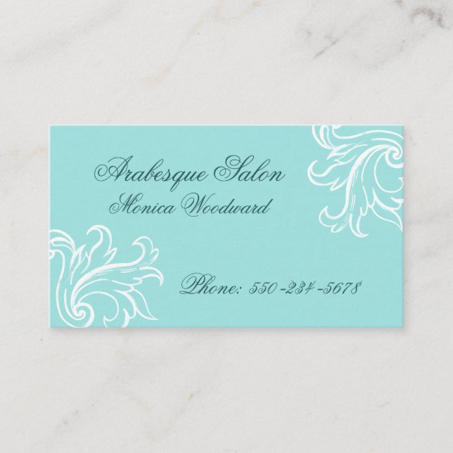 Damask Aqua, Türkis und White Business Card Visitenkarte (Vorderseite)