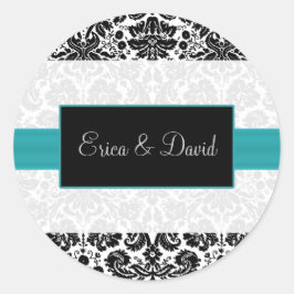 Damask aqua Wedding Monogram Aufkleber