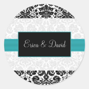 Damask aqua Wedding Monogram Aufkleber