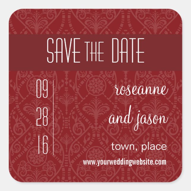 Damask Art Deco Save the Date Aufkleber (Vorderseite)